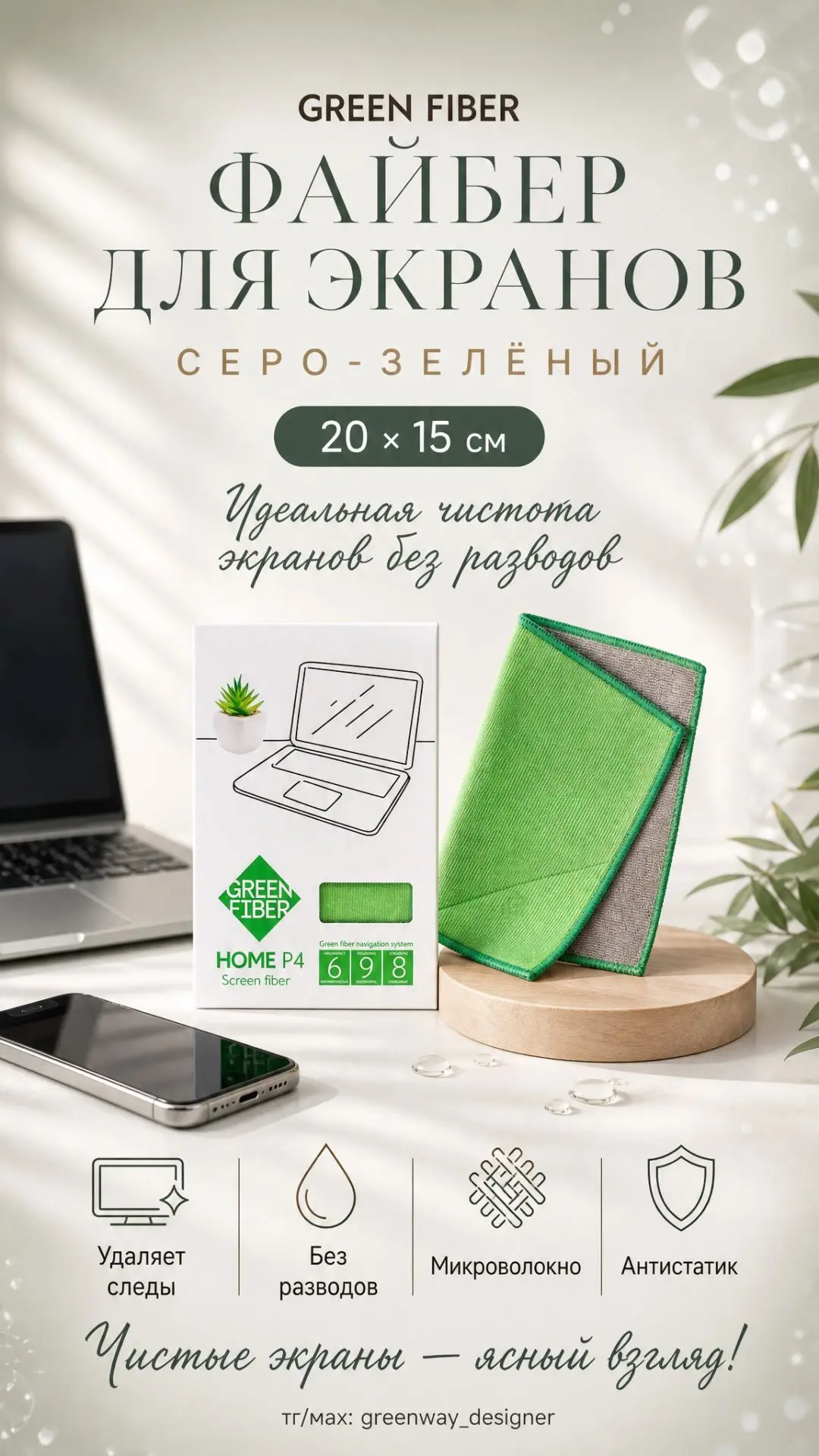 ✨ GREEN FIBER HOME P4, файбер для экранов, серо-зелёный