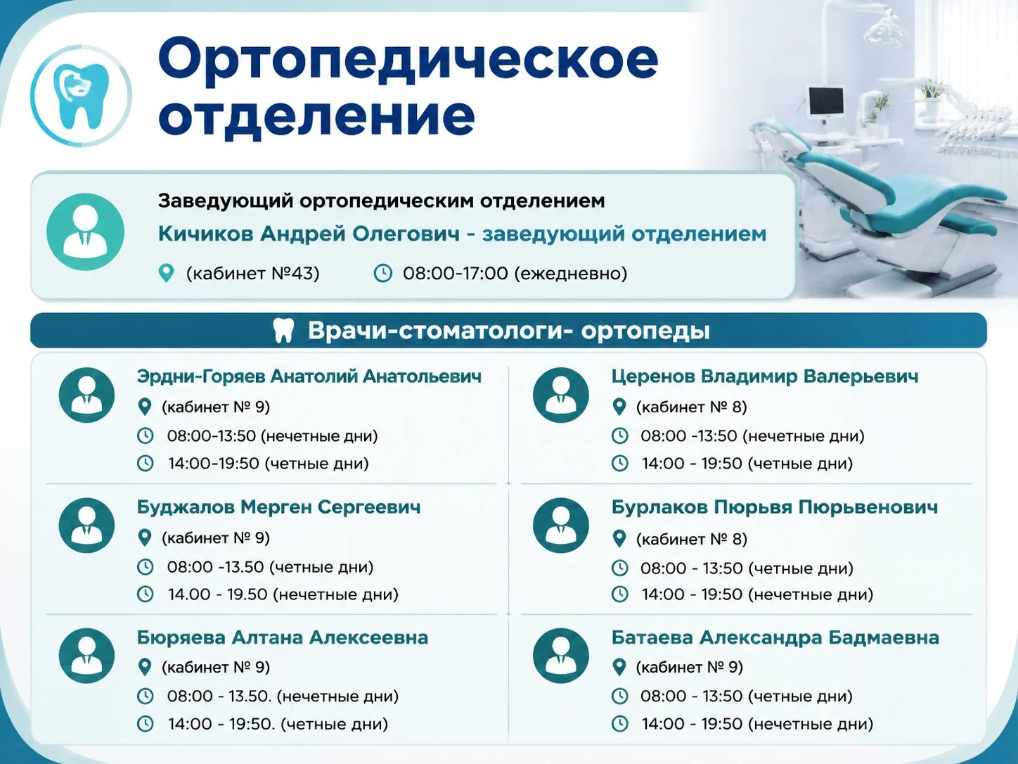🦷 График работы ортопедического отделения