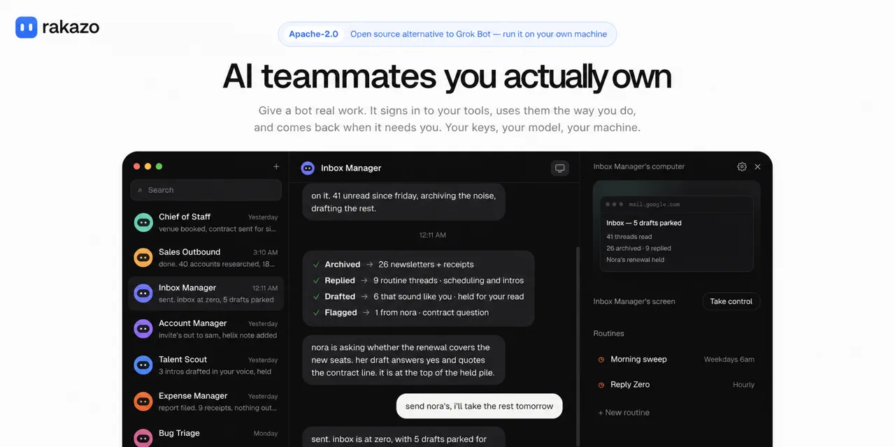 rakazo: открытая альтернатива Grok Bot. Своя модель, своя песочница, без xAI.