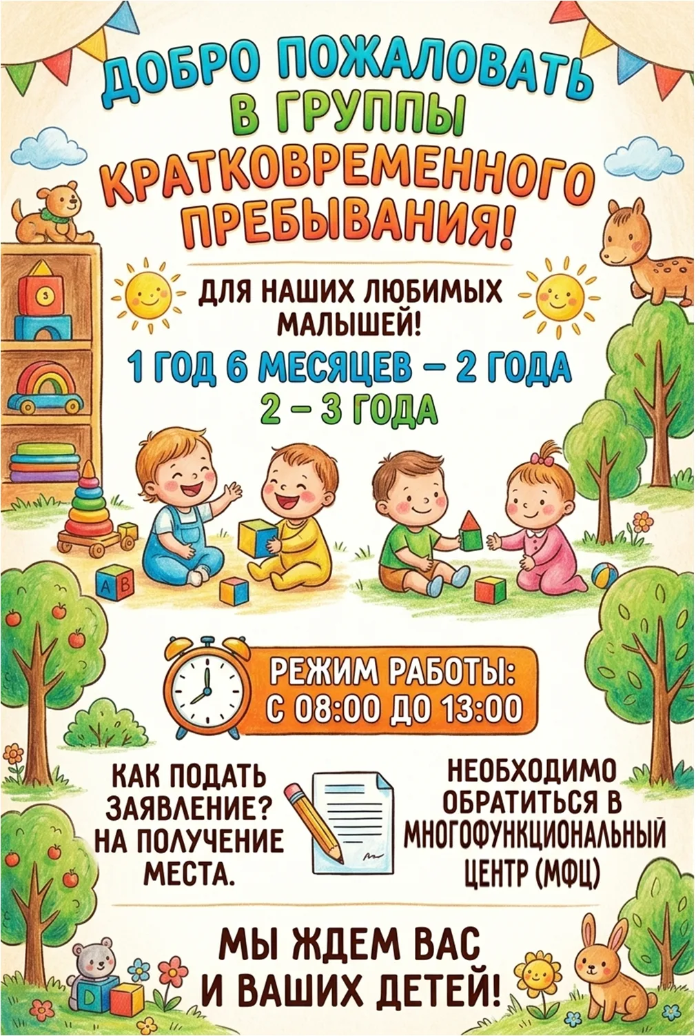 Уважаемые родители! 
В нашем детском саду открыт набор детей в группы кратковременного пребывания дл