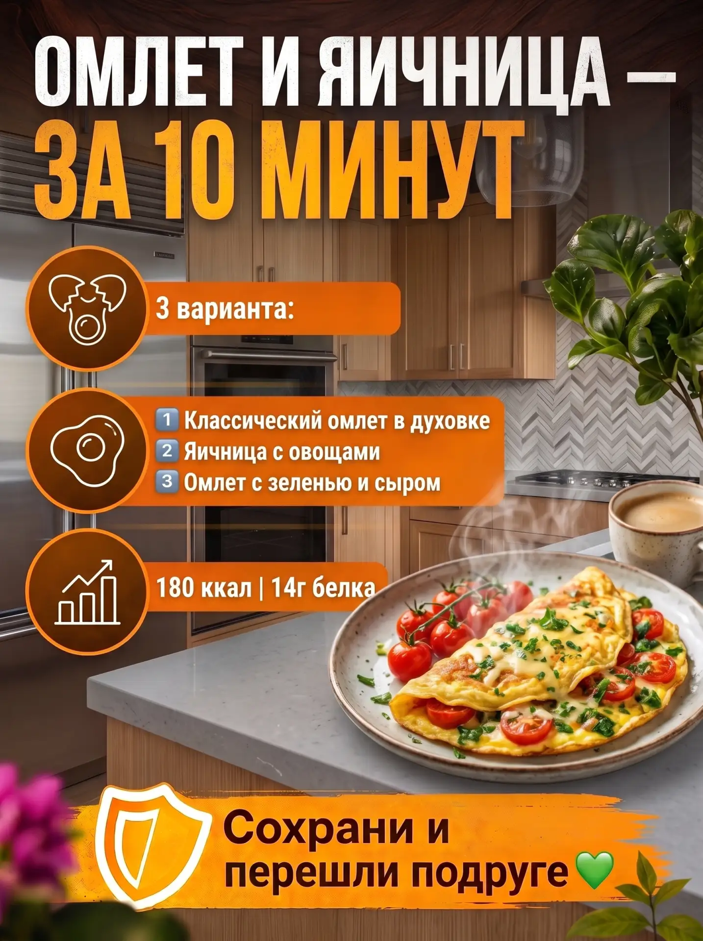 Завтрак — это просто. А если это омлет или яичница, то ещё и полезно 😉