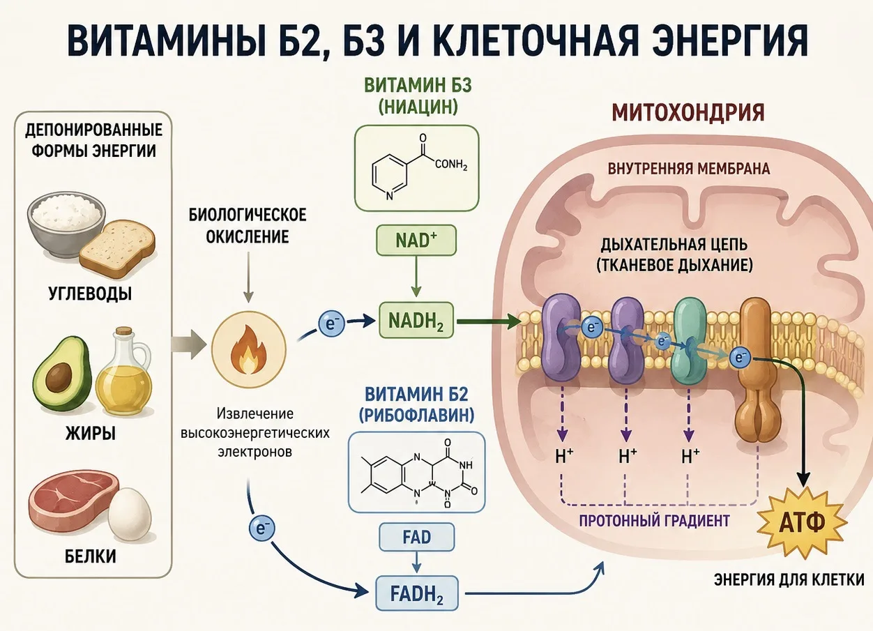 Витамин Б2, Б3 и клеточная энергия