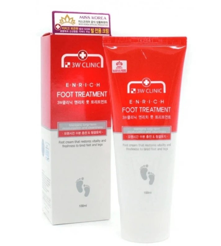 Восстанавливающий крем для ног 3W Clinic Enrich Foot Treatment  ухаживает за ногами, смягчая, освежа
