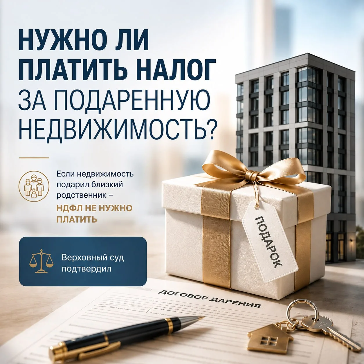 Нужно ли платить налог за подаренную недвижимость?🤔

Если недвижимость вам подарил близкий родствен