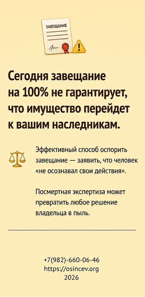 Сегодня завещание на 100% не гарантирует, что имущество перейдет к вашим наследникам. Э...