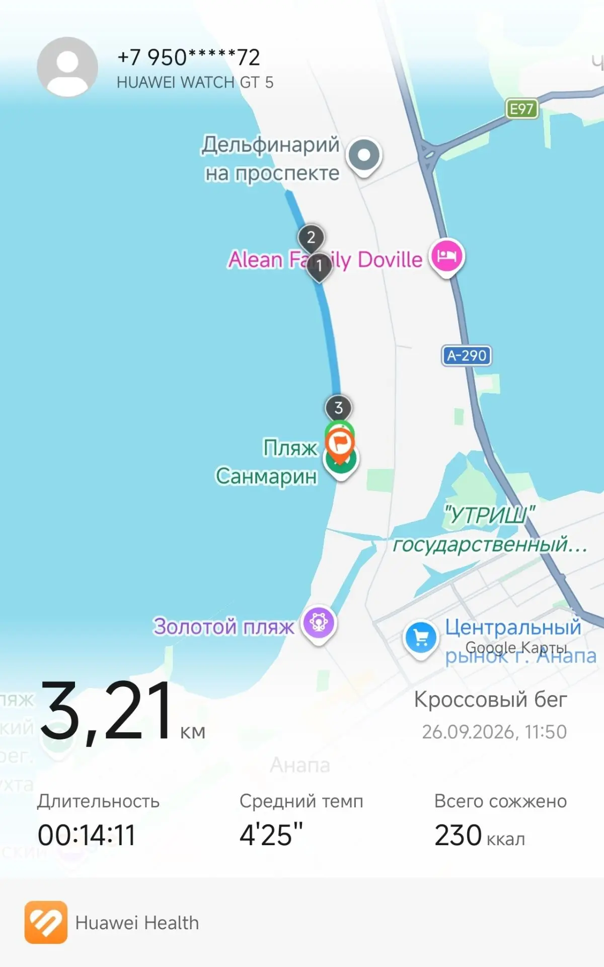 В Анапе "Кросс нации" был всего на две дистанции 1 и 4 км. По итогу часы у меня показал...