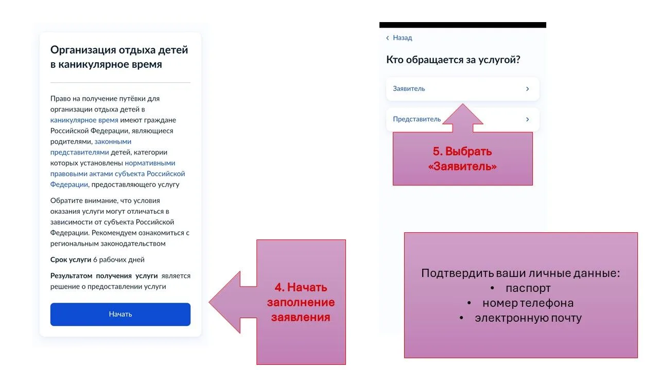 Пошаговая инструкция для подачи заявления на летний оздоровительный лагерь.