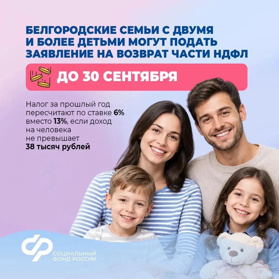 Семьи с двумя детьми смогут вернуть часть уплаченного НДФЛ за прошлый год