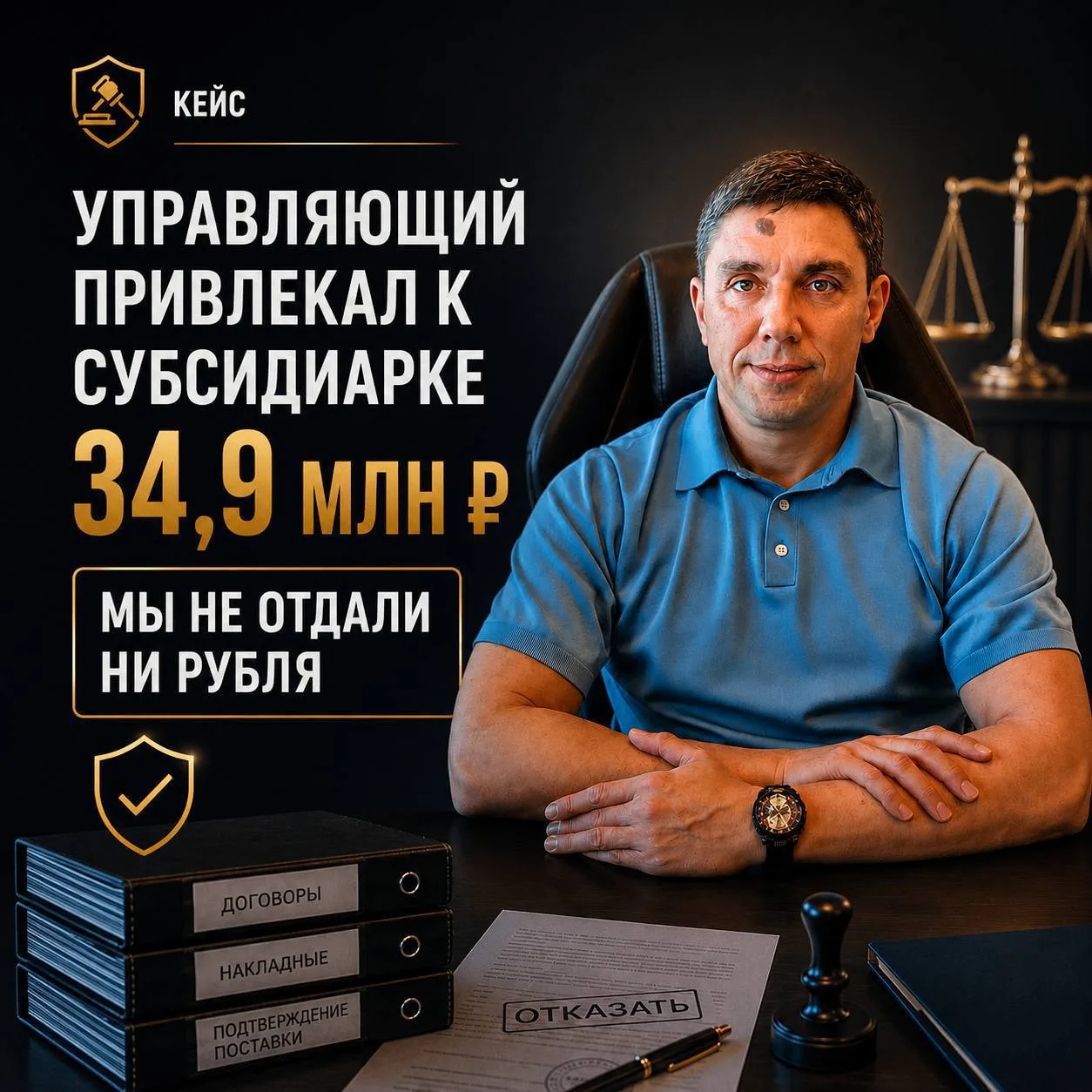 Управляющий привлекал нашего доверителя к субсидиарке на 34,9 млн рублей. Мы не отдали ...
