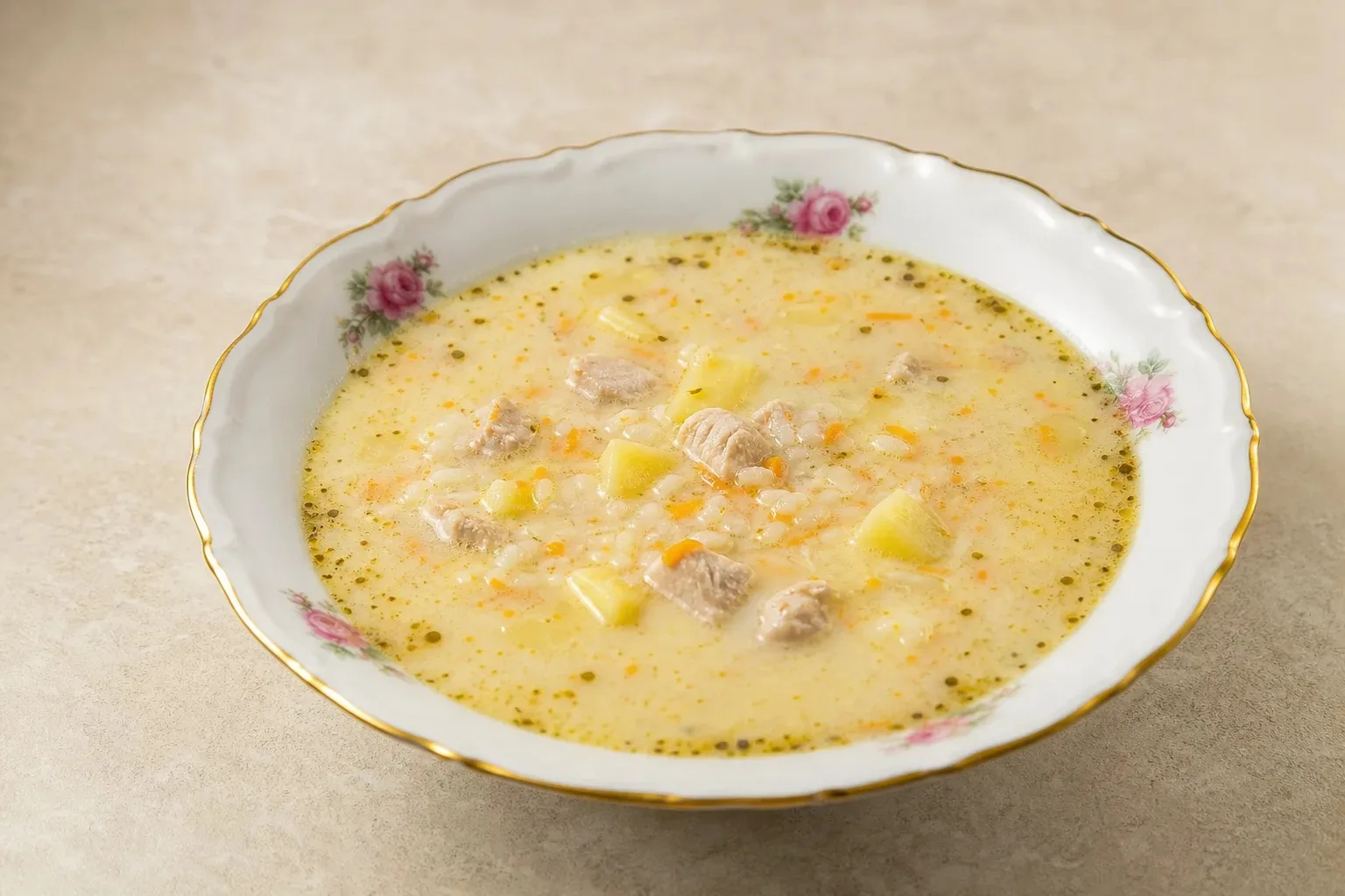 🍲 Сырный рисовый суп с индейкой