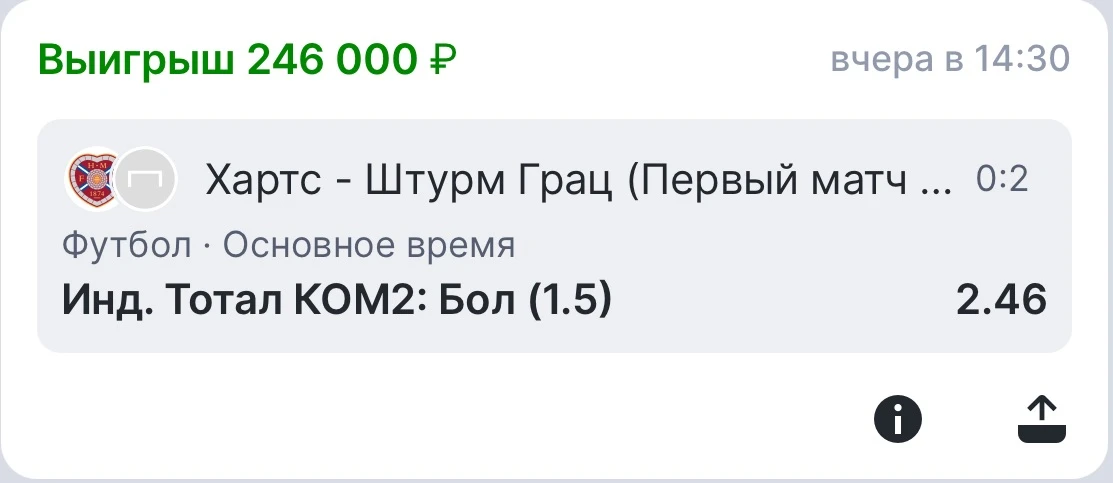 ✅Победа по ОДИНАРУ С КОЭФФИЦИЕНТОМ 2.46⚡