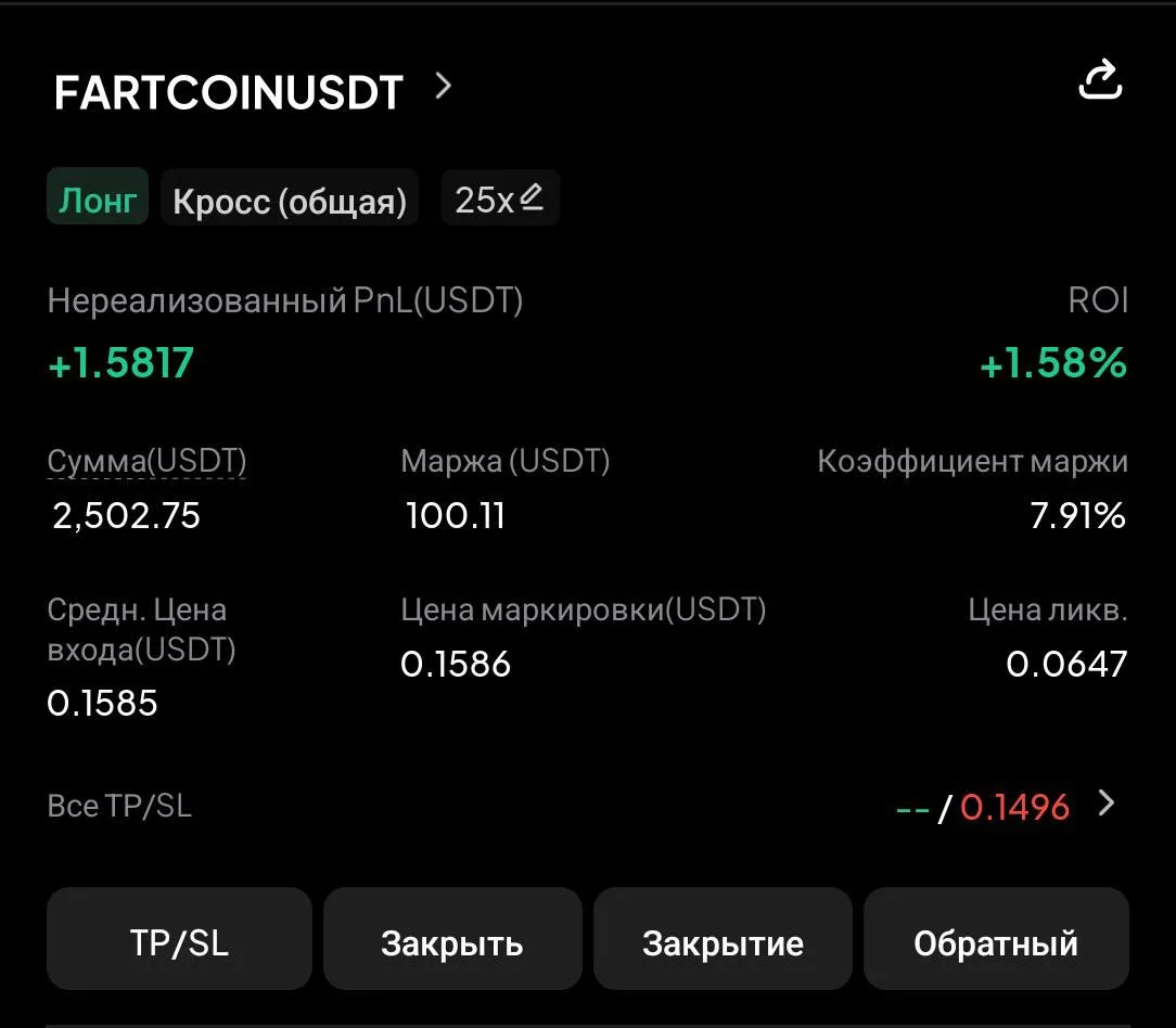 🚀Заходим FARTCOIN long 25Х