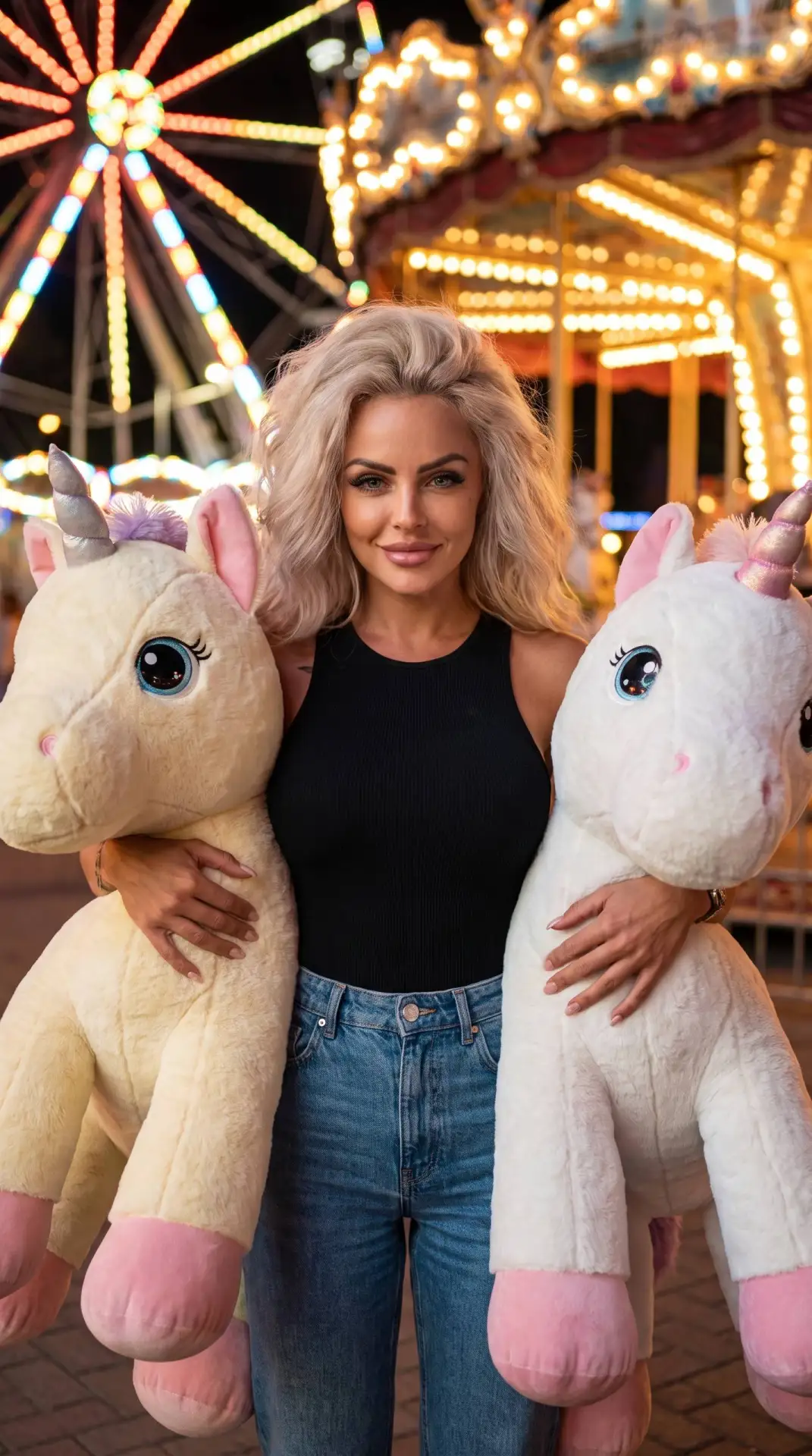 🦄 Плюшевые единороги в парке

Тёплый вечерний снимок с двумя огромными плюшевыми игрушками на фоне 
