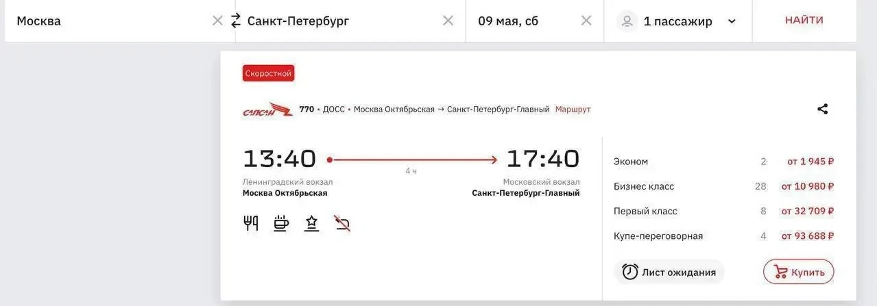 🚇 На «Сапсане» можно будет съездить из Москвы в Петербург и обратно всего за 1945 ₽