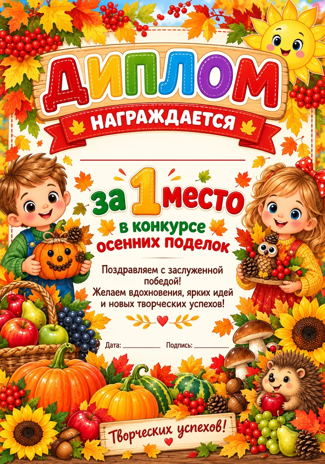 Бланки грамот для награждения в конкурсе 🍁 ОСЕННИХ🍁 поделок ✅