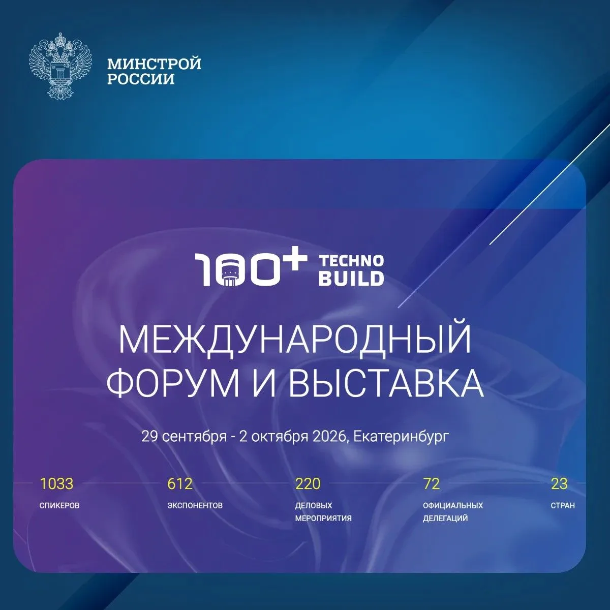 XIII Международный форум и выставка 100+ TechnoBuild состоится в последние дни сентября