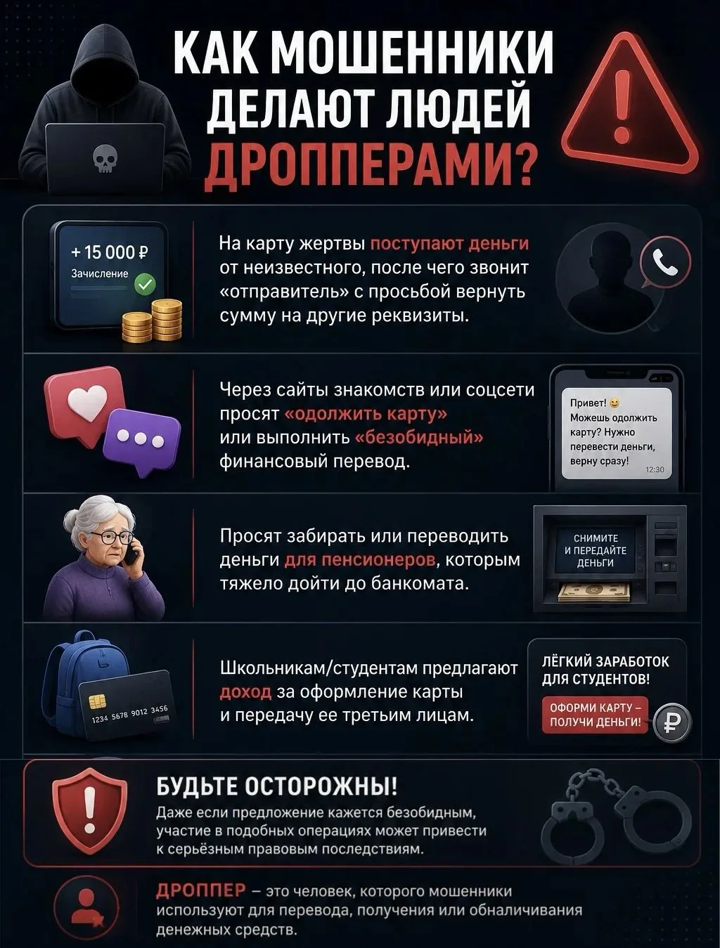 ⚠️ Как мошенники делают людей дропперами?