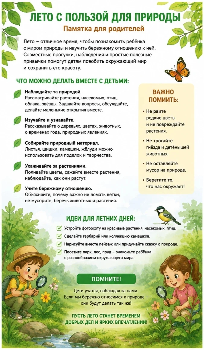 🌿 «Лето и природа — время открытий».

☀️ Летний период — прекрасная возможность для детей проводить