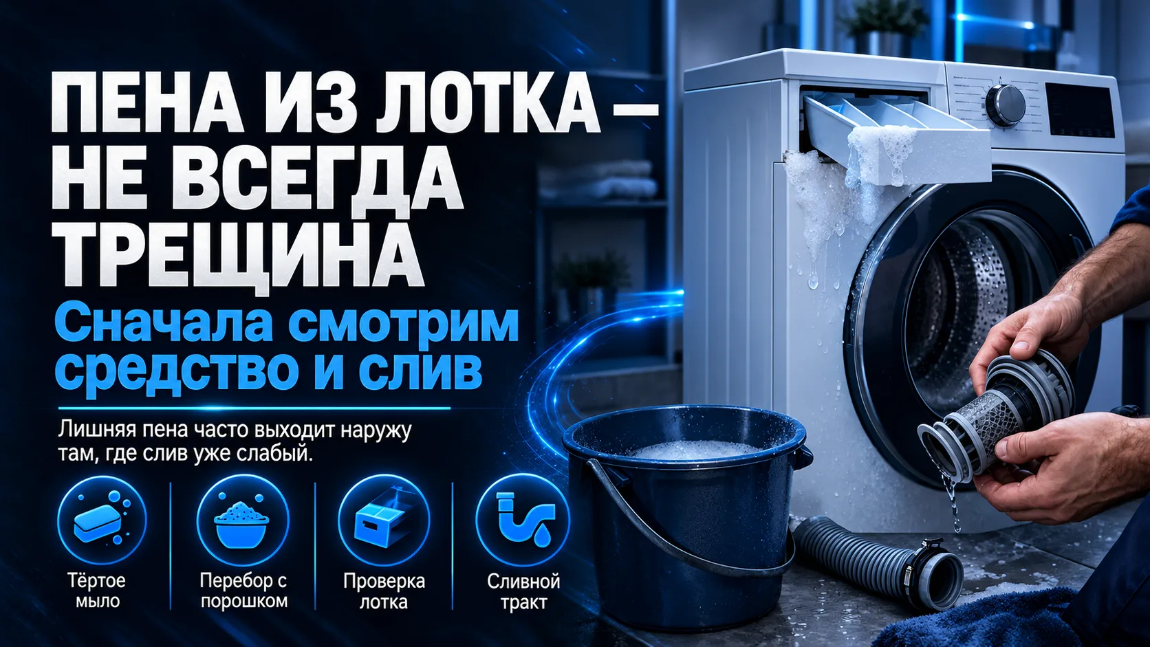 Если из лотка стиральной машины во время отжима полезла мыльная пена, первая мысль у мн...