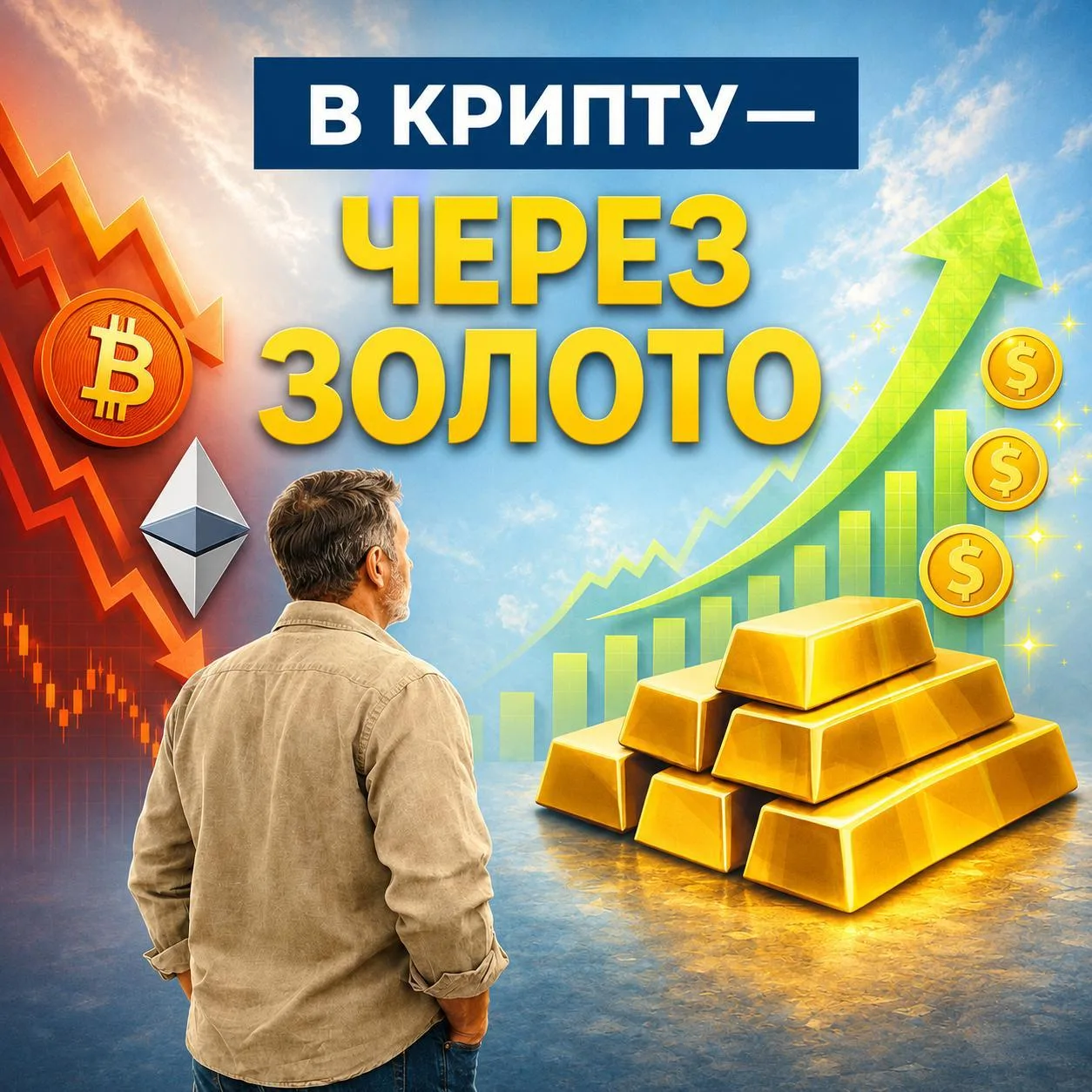 В крипту — через золото

Разговаривал с приятелем про крипту.

Он хочет зайти в рынок, но, как и у м