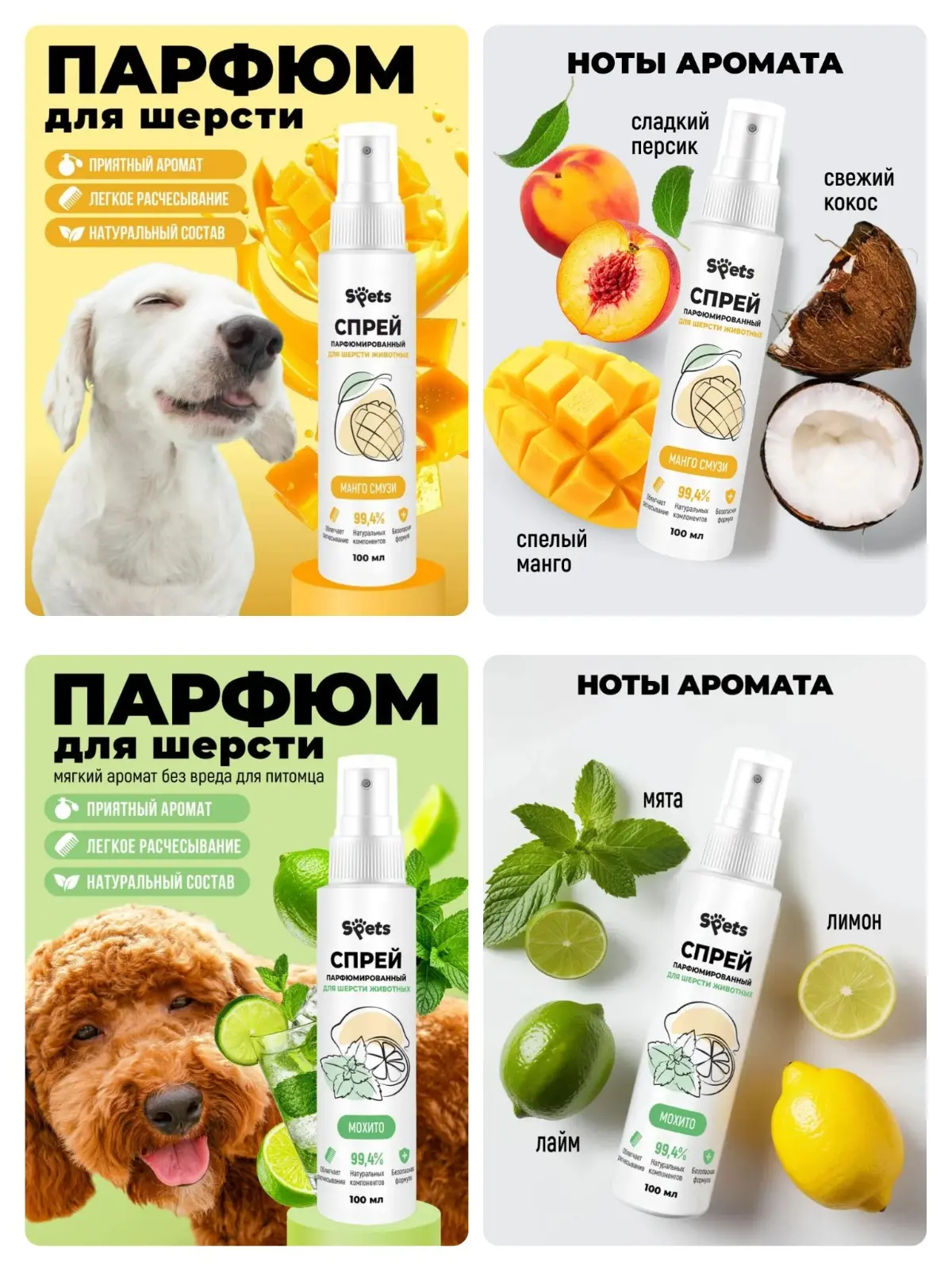 Парфюмированный спрей для шерсти собак и кошек, 100 мл