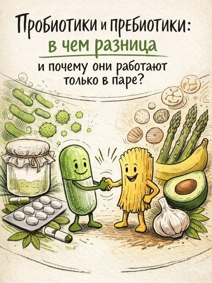 Пробиотики и пребиотики: в чём разница? 🦠