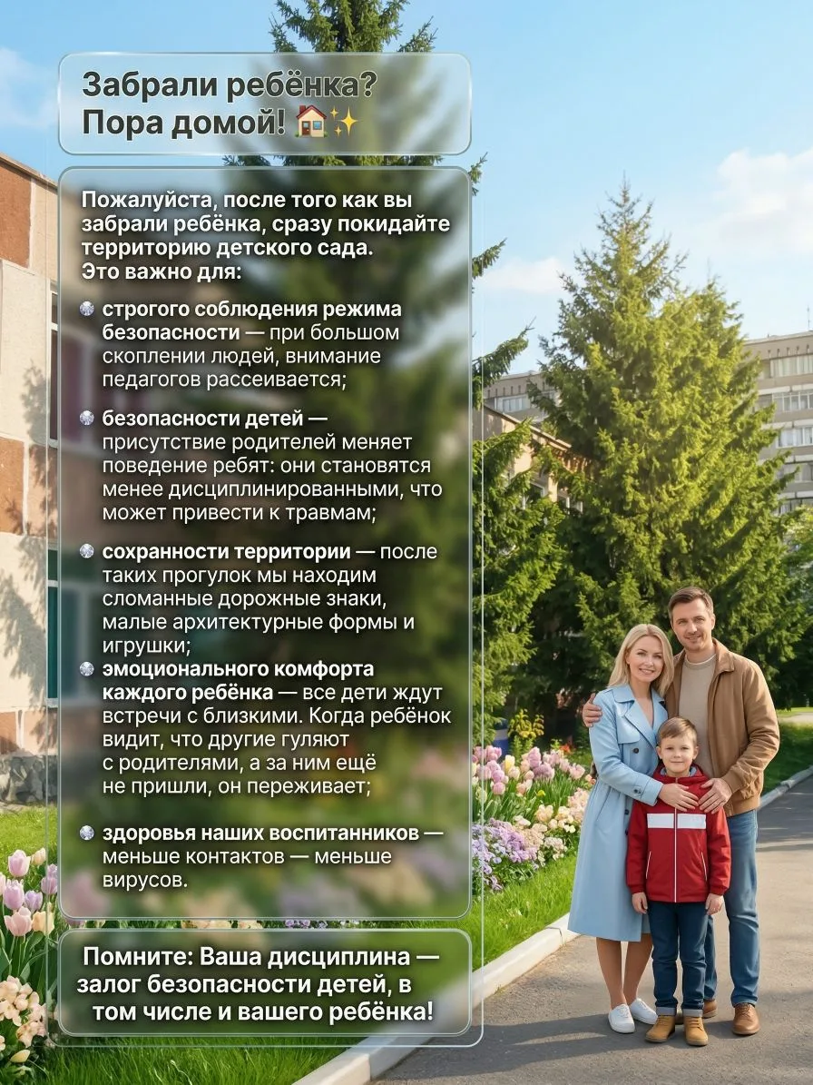 Забрали ребёнка? Сразу покидайте территорию детского сада! 🏠✨
