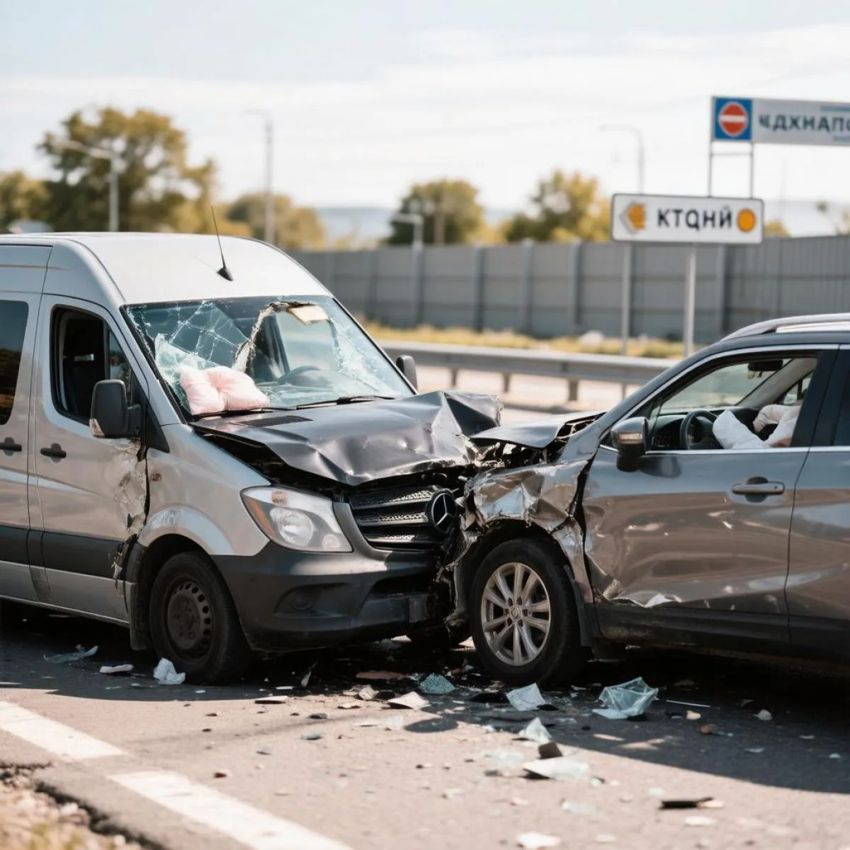 На трассе Приволжск - Волгореченск столкнулись микроавтобус Mercedes и Nissan Qashqai