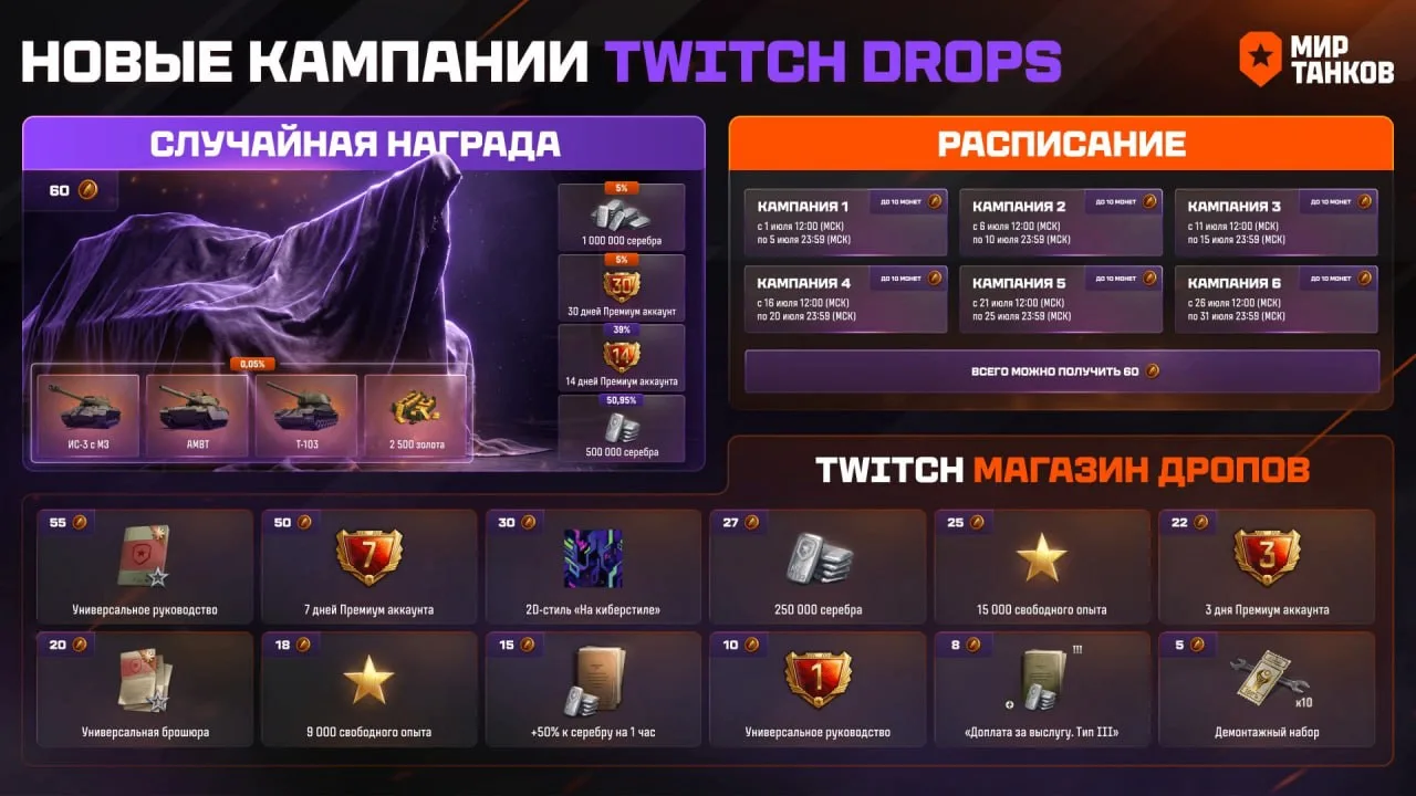 Всем привет, с 1 по 31 июля на моем Twitch Канале
 будут работать дропсы!🔥

🎁 Награды за просмотр: