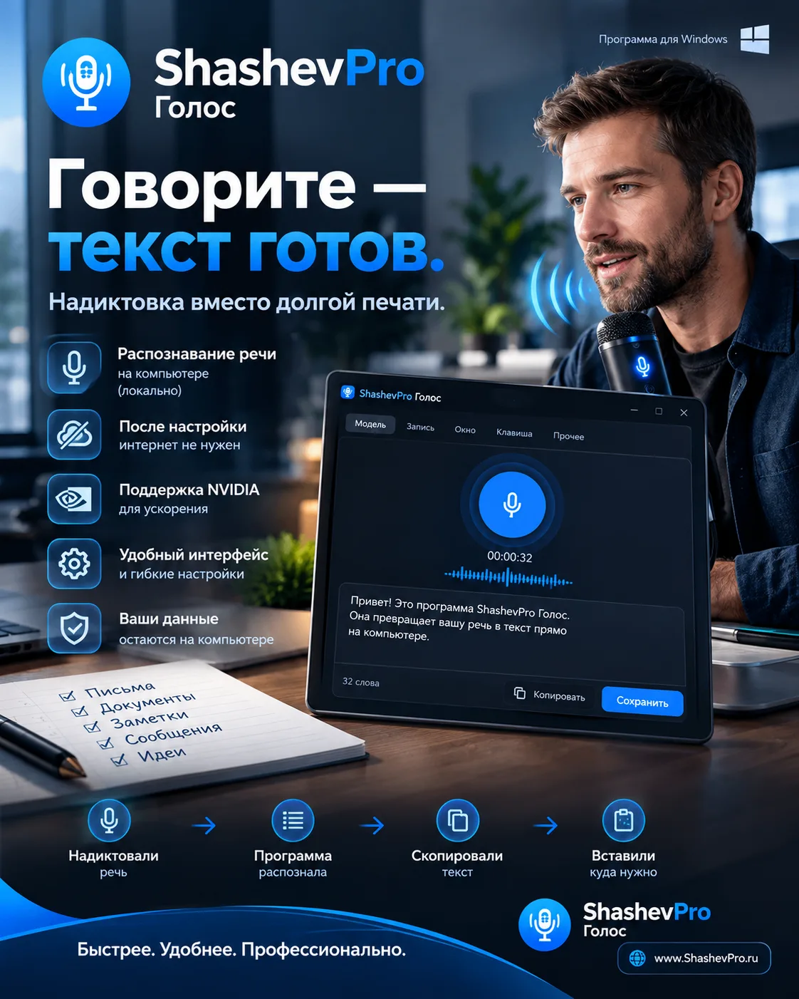 🎙️ ShashevPro Голос — говорите. Текст уже готов.