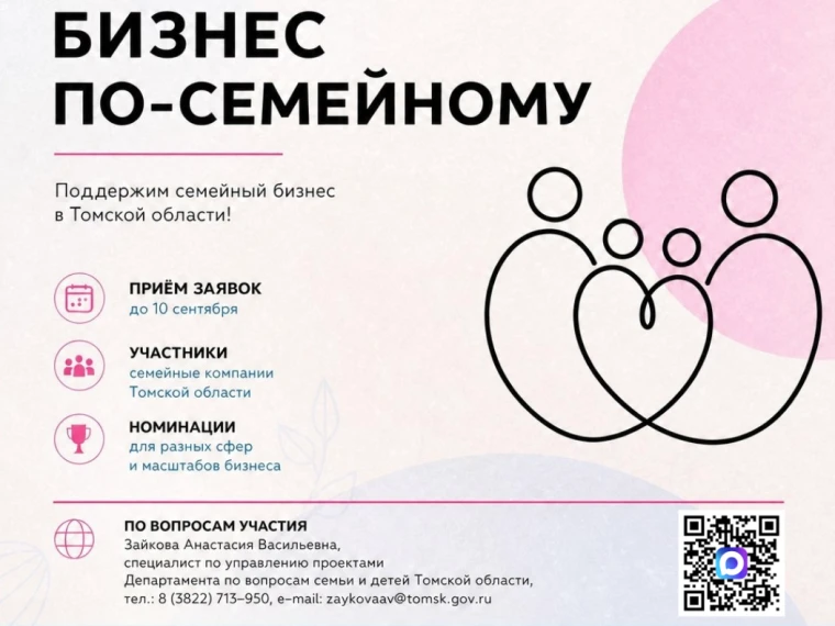 В Томской области открыт прием заявок на конкурс «Бизнес по-семейному» - проект, направ...