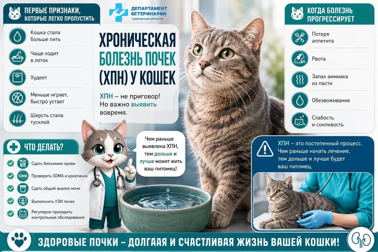 🐱 Хроническая болезнь почек у кошек: чем раньше заметить — тем больше шансов сохранить...