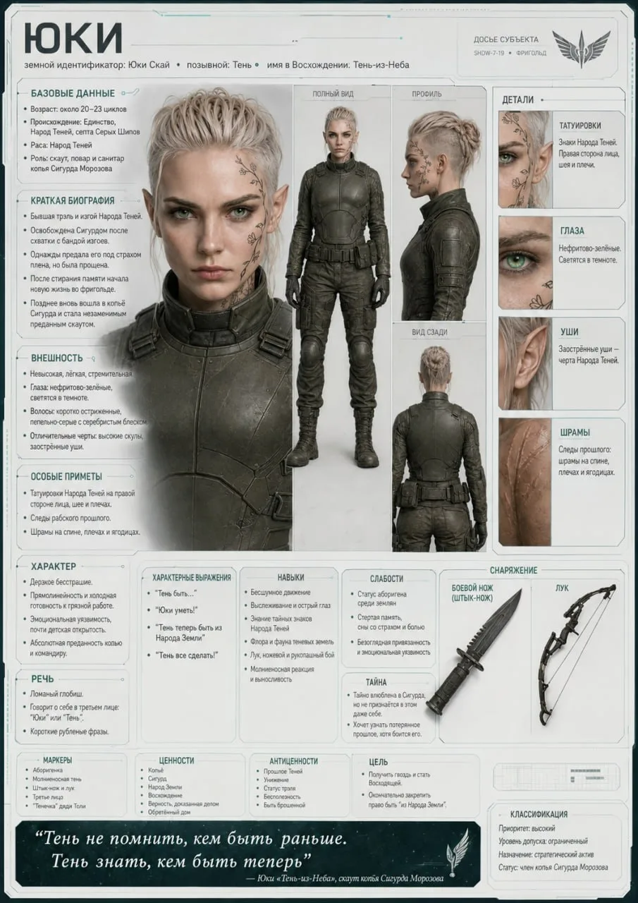#карточка_персонажа #звездная_кровь

Имя: Юки (земной идентификатор: Юки Скай; позывной Тень, имя в 