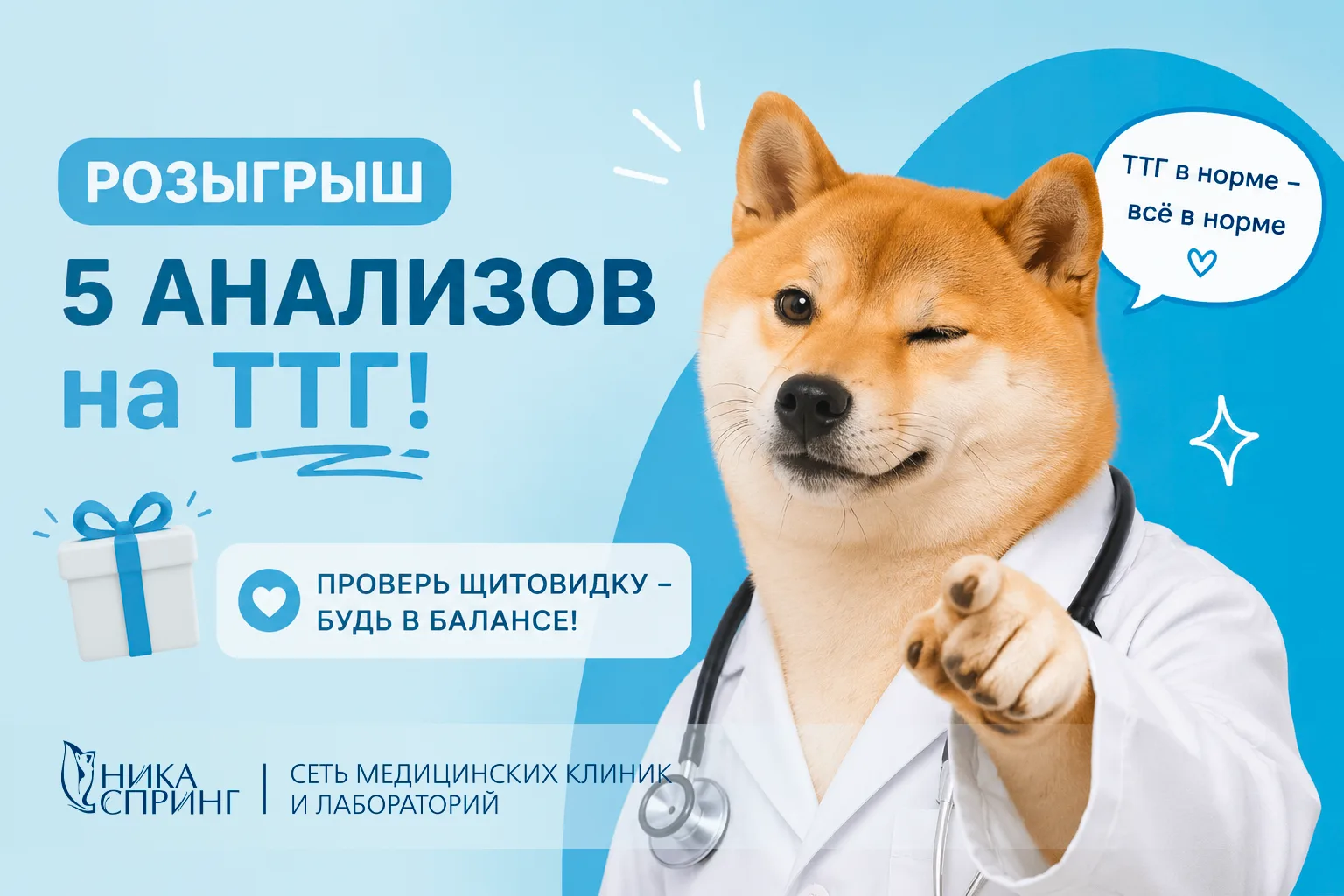 🎁Розыгрыш 5 бесплатных анализов в НИКА СПРИНГ на ТТГ!

Хотите проверить работу своей щитовидной жел