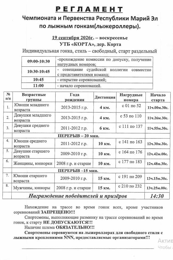 📄Стартовые протоколы, регламент и схема трассы на 19.09.2026г. Чемпионат и Первенство ...