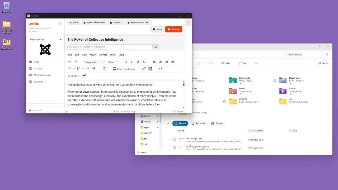 Grafida - декстопный клиент для работы с материалами Joomla.

Это приложение для Windows / MacOS / L
