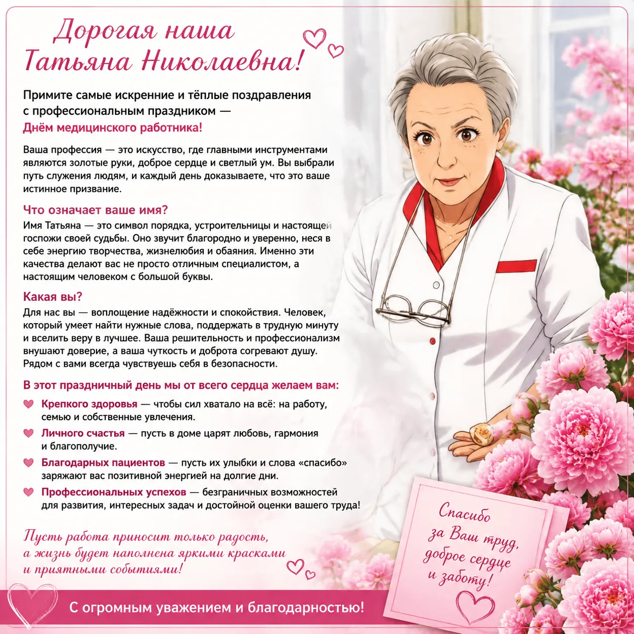 ‎С Днём медицинского работника, дорогая Татьяна Николаевна!
‎
‎В этот замечательный день хочется от 