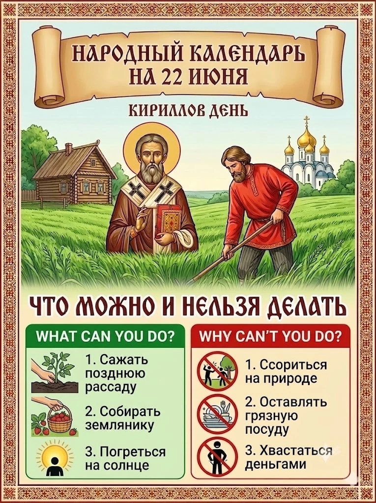 🌿☀️ Народный календарь на 22 июня: Кириллин день (Кирилл Конец Весны) ☀️🌿

22 июня — особенный ден