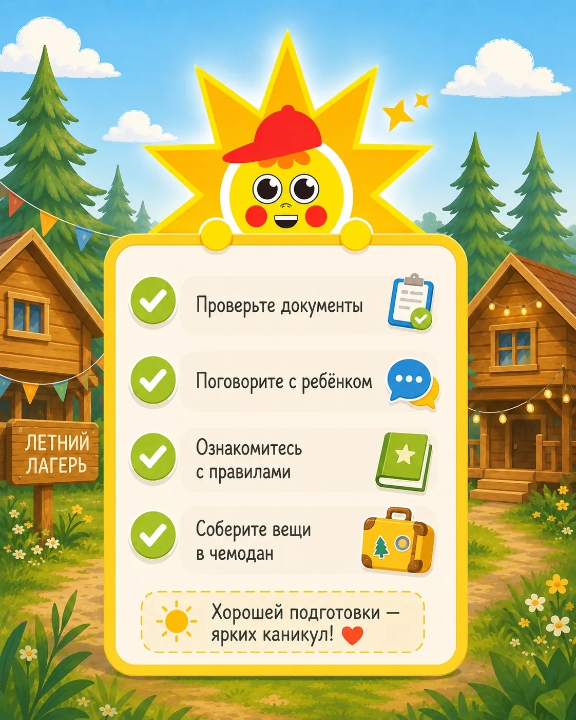 📌 Уважаемые родители! Скоро заезд — готовимся вместе!

Дорогие родители, уже совсем скоро ваш ребён