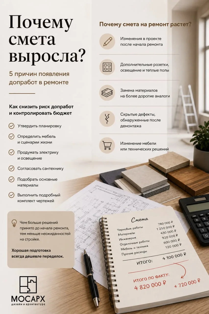 Почему смета на ремонт растет и как заранее снизить риск допработ

Почему итоговая стоимость ремонта