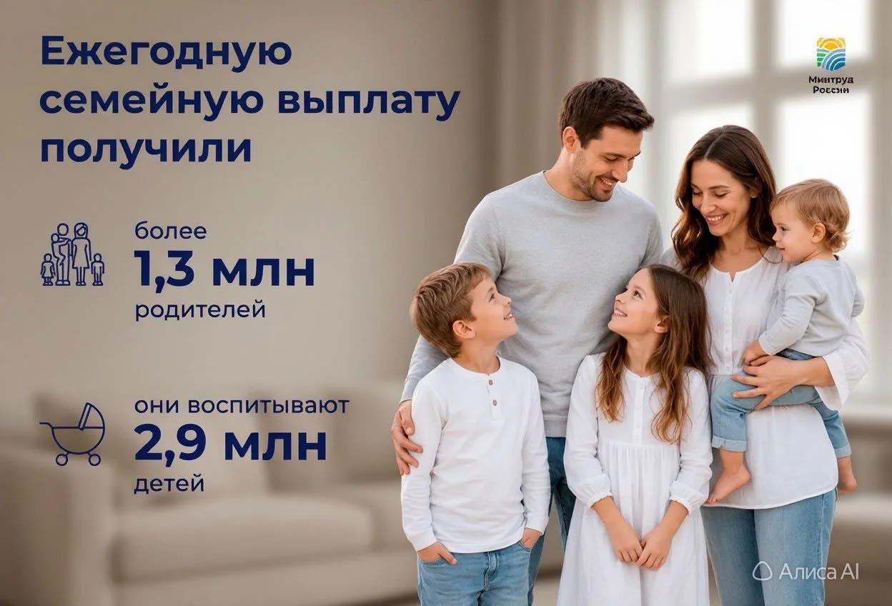 Ежегодную семейную выплату получили более 1,3 млн родителей 2,9 млн детей