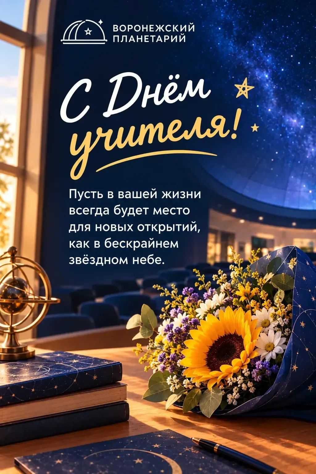 Воронежский планетарий поздравляет коллектив педагогов Новоусманской школы №5 «Эврика»