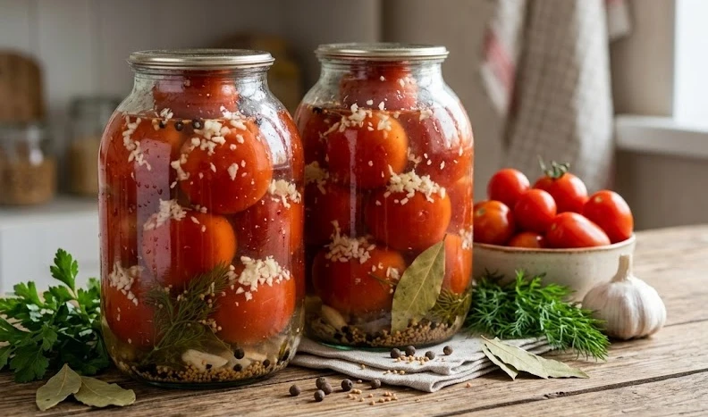 🍅 «Помидоры в снегу» с чесноком — открываю зимой банку, и она исчезает первой

Если обычные соленья