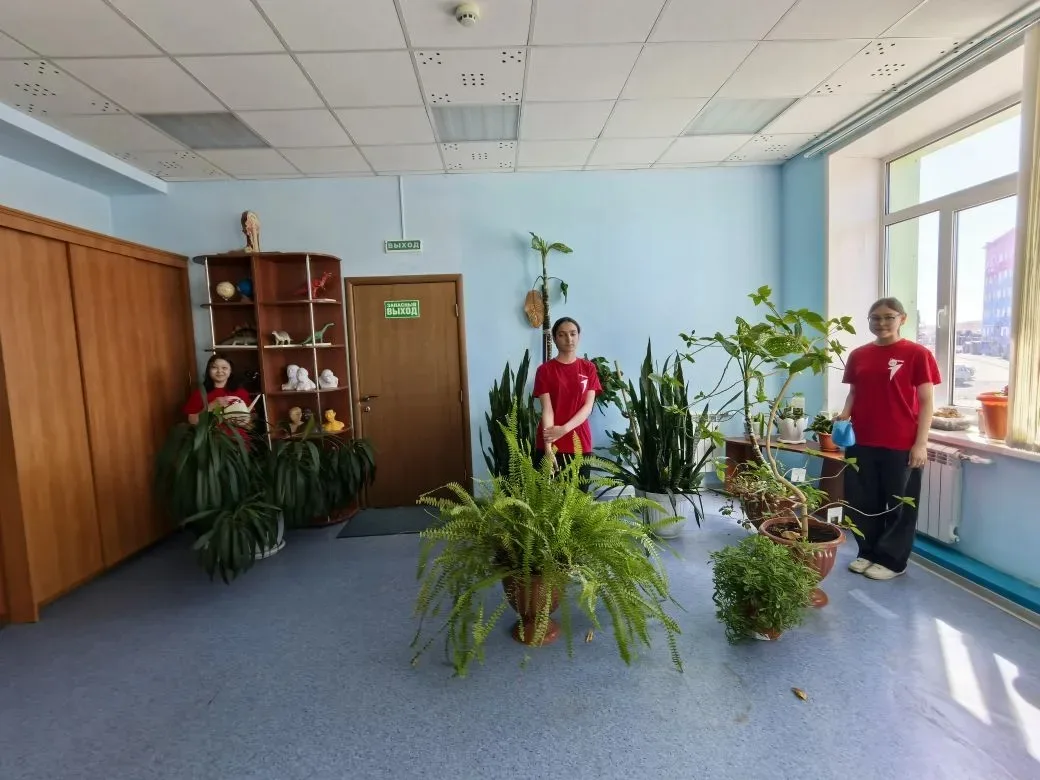 🍃Зелёная забота: волонтёры отряда «Добрые сердца» привели в порядок растения в нашем Центре.
 
☀️Ле