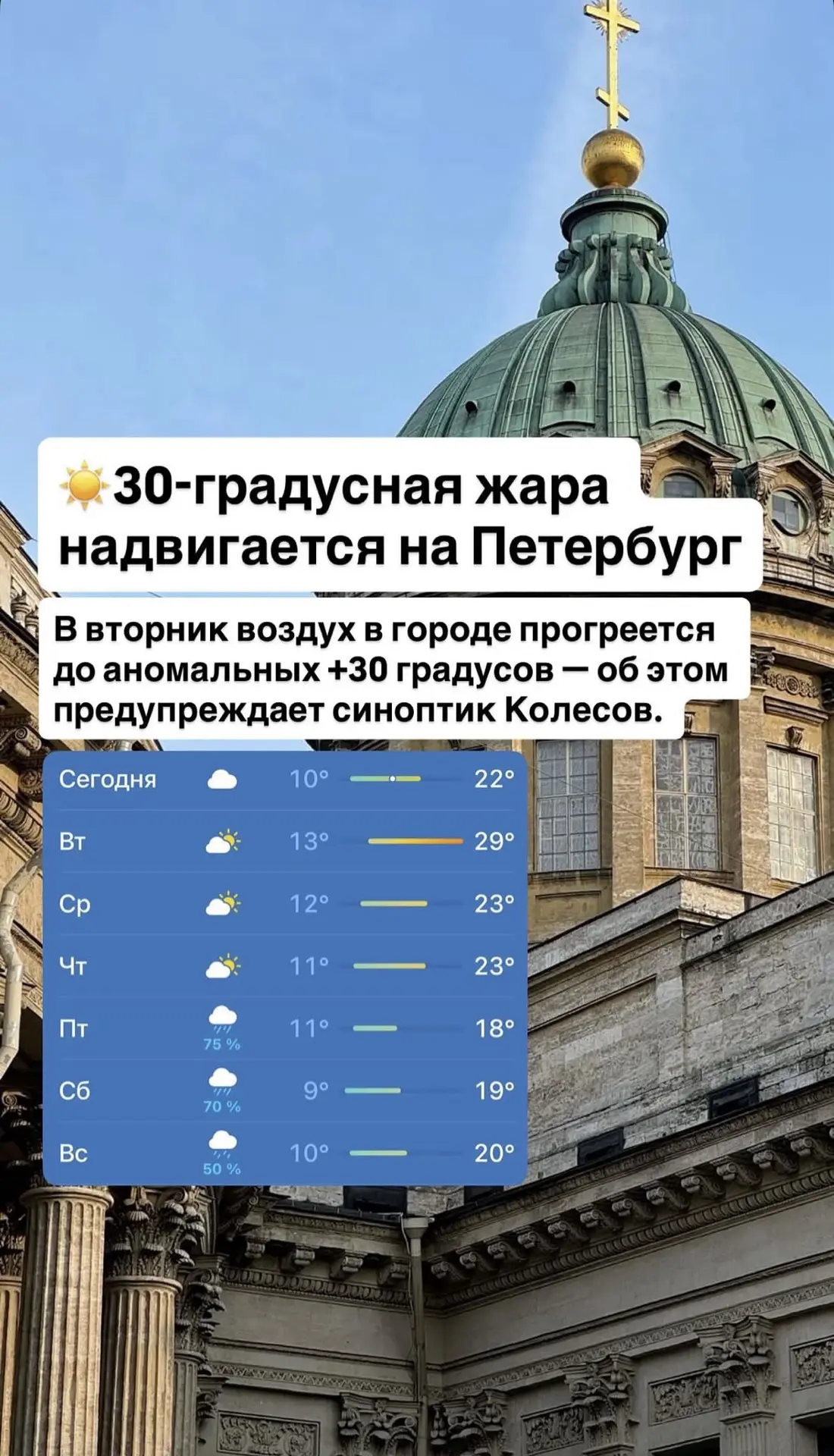 Экстренная информация РСЧС (Санкт-Петербург): Повышение температуры до +30 градусов про...