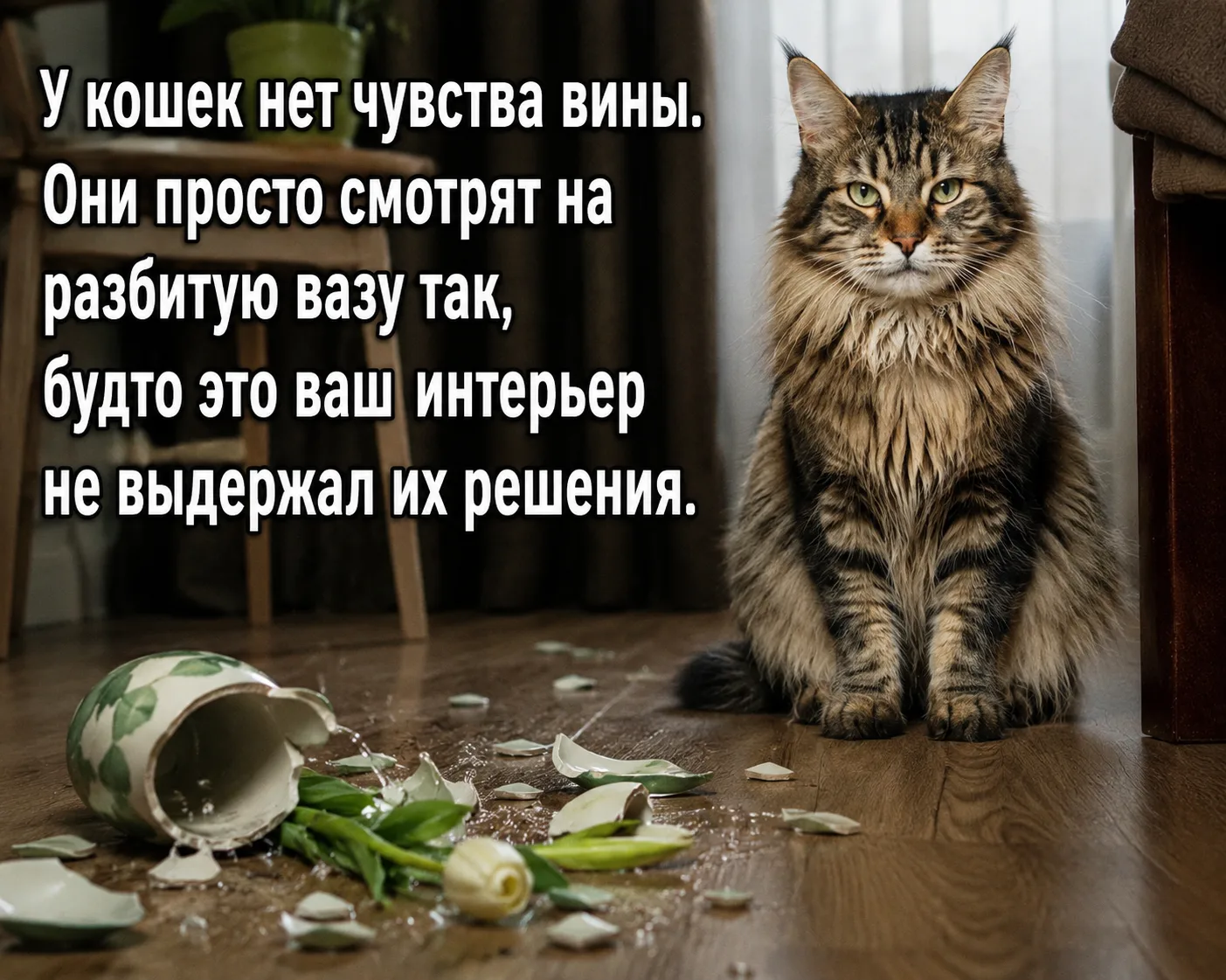 Чувство вины котикам и правда не знакомо. У человека чувство вины — сложная «вторичная»...