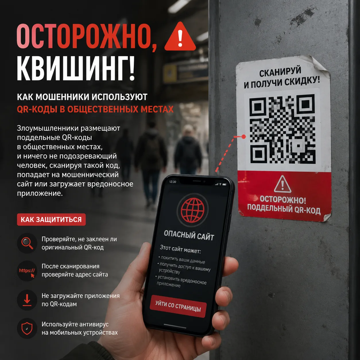 📱 Осторожно, квишинг: как мошенники используют QR-коды в общественных местах?