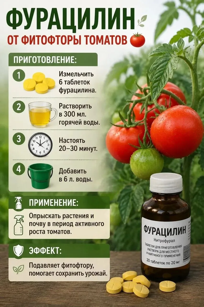 Кисәге теманы дауам итеп
🍅 Фитофторанан фурацилин  ярҙам итә

Тышта еүеш,  һалҡынса булғанда фитофт