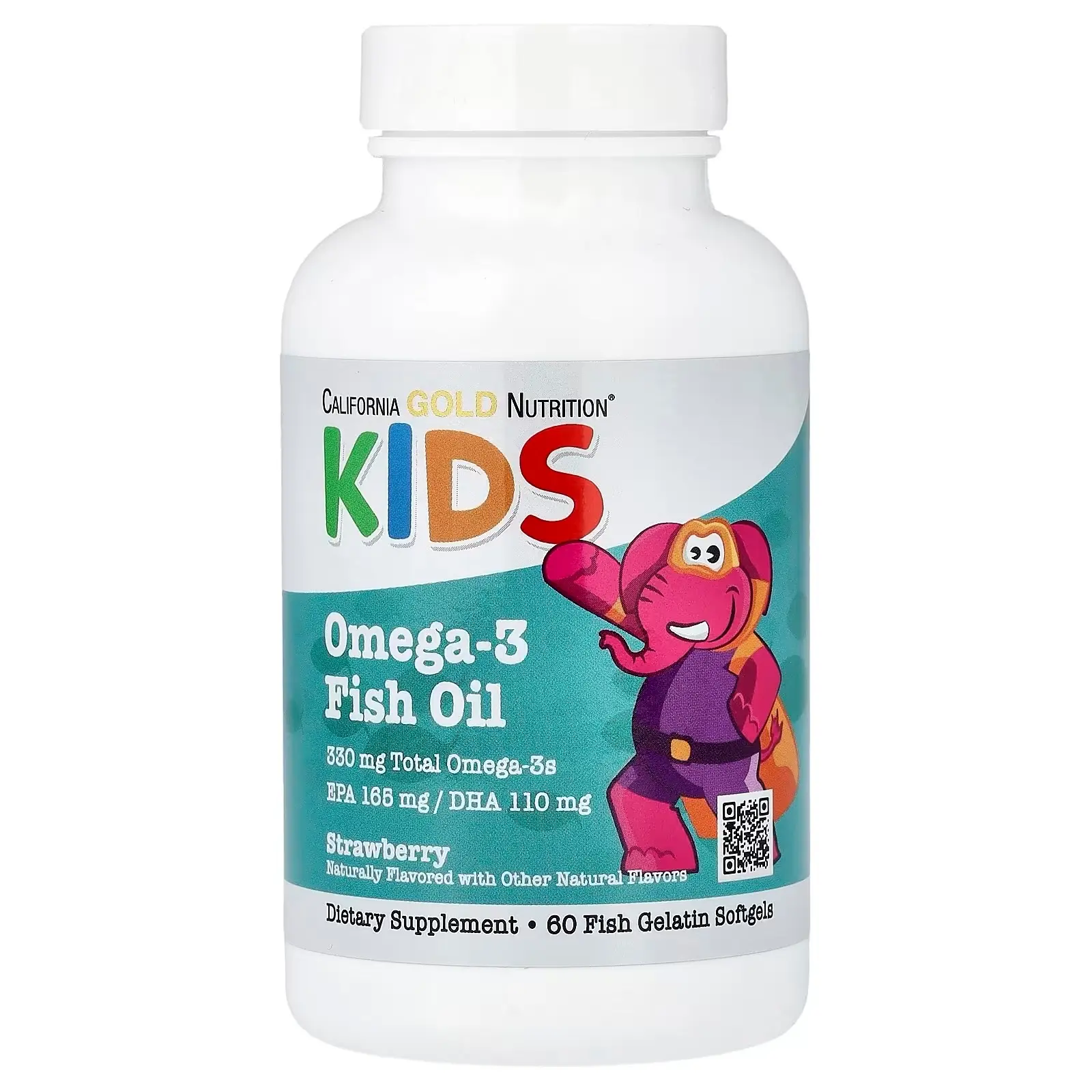 California Gold Nutrition, Kid’s Omega-3 Fish Oil, натуральный клубничный вкус, 60 капс...