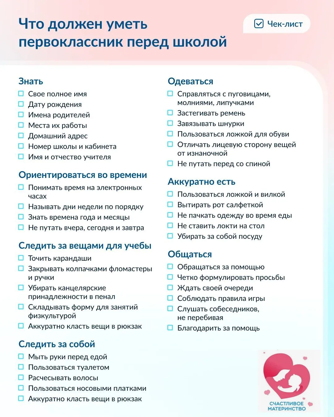 Что должен уметь первоклассник перед школой?
